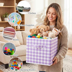 Yalikop 6 Pcs Colorful Checkered Cube Storage Bins, 11 Inch Fabric Gingham Classroom Storage Bins Organizer with Handle Preppy Collapsible Cubby Basket for Classroom Home Nursery Playroom Bedroom
