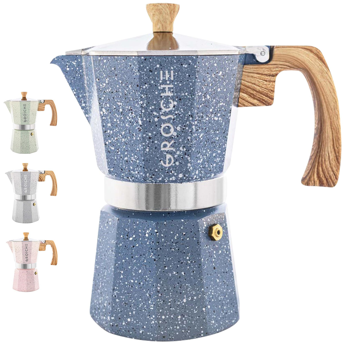 GROSCHE Milano Stovetop Espresso Maker Moka Pot 6 espresso Cup, 9.3 oz Blue