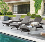 79'' Long Reclining Chaise Lounge Set, Outdoor Wicker Reclining Lounge Chair