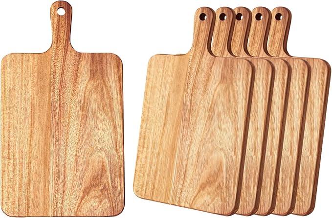 ZeQi 6 PCS Acacia Wood Cutting Board with Handle (6PCS, 16"L x 9"W), Wooden Cutting Boards, Chopping Board, Charcuterie Board, Serving board for Cheese, Bread, Pizza, Vegetables & Fruits