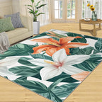 Lily Flowers Rugs for Bedroom - 3x4 Area Rug - Abstract 3D Flowers Rugs for Living Room, Tropical Plants Rug, Washable Home Decor Carpet