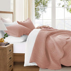 IR Imperial Rooms California King Quilt Bedding Set Size (118"x106") + 2 Pillow Shams (20" x 36"+ 2") - 3 Pcs All Season Reversible Microfiber Coverlet Embossed Quilt Bedspread (Peach/Baby Pink)