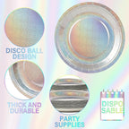 96 Pcs Iridescent Birthday Tableware Set Iridescent Party Supplies Decorations Holographic Foil Paper Plates and Napkins for Bachelorette Wedding Y2K Disco 24 Guest Birthday Party Favor