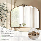 Besdomus Vintage Arched Gold Mirror: 40"x29" French Large Matt Gold Antique Wall Mounted Mirror - Baroque Traditional Ornate for Entryway/Fireplace/Bathroom/Hallway - Home Decor for Fashion-Conscious
