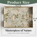 William Morris-Style Serving Tray with Handles - 15.7" x 11.8" Floral Pattern Decorative Platter for Coffee Table, Ottoman & Breakfast in Bed - Sturdy Plastic Rectangular Tray