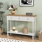 3More Entryway Console Table with 3 Drawers,42" Carved Hallway Table with Open Shelf,Long Sofa Table for Living Room, Hallway, Behind Couch,White