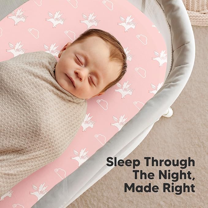 2-Pack Organic Bassinet Sheets for Girls, Boys - 100% Cotton Bassinet Mattress Sheets Compatible with Halo Bassinest Swivel Sleeper, Graco,Baby Delight,Chicco,Unisex Fitted Bassinet Sheets (Dreamland)