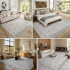 8x10 Washable Area Rugs Ultral Soft Non-Slip Stain Resistant Vintage Boho Large Carpet for High-Traffic Living Room & Dining Room
