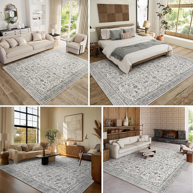 8x10 Washable Area Rugs Ultral Soft Non-Slip Stain Resistant Vintage Boho Large Carpet for High-Traffic Living Room & Dining Room