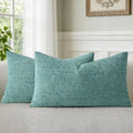 a moment Teal Chenille Throw Pillow Covers 12x20 Inch Pack of 2 Modern Decorative Throw Pillow Covers Farmhouse Cross Covers Home Decor for Sofa Bedroom Living Room