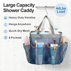 F-color Mesh Shower Caddy Portable - Navy Blue, Upgrade Deeper 7 Pockets Shower Bag Basket Tote for College Dorm Room Toiletry Bathroom Essentials Gym Camp Quick Dry 2 handles with S Hook
