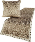 The HomeCentric King/Queen/Twin Beige Decorative King 90"x18" Bed Runner Without Pillow Cover, Velvet Damask & Crystal Border Bed Scarf on Velvet Fabric - Henriretta