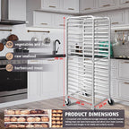 Bun Pan Rack, 20 Tier Bakery Rack with Wheels, Aluminum Sheet Pan Rack & Speed Rack for Full/Half Sheets, 26x20x70, for Home and Kitchen, Restaurant