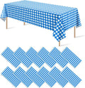 12 Pack Blue and White Plastic Checkered Tablecloth, Premium Decorative Disposable Blue Gingham Plaid Table Cloths for Parties, Rectangle Party Table Cover for Picnic Farm Birthday Wedding, 54x108Inch