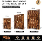 End Grain Cutting Board Set of 3 with Non-slip Feet, Reversible Acacia Wood Cutting Boards for Kitchen with Juice Grooves and Handles Non Toxic Chopping Board Butcher Block Serving Tray Kitchen Sets