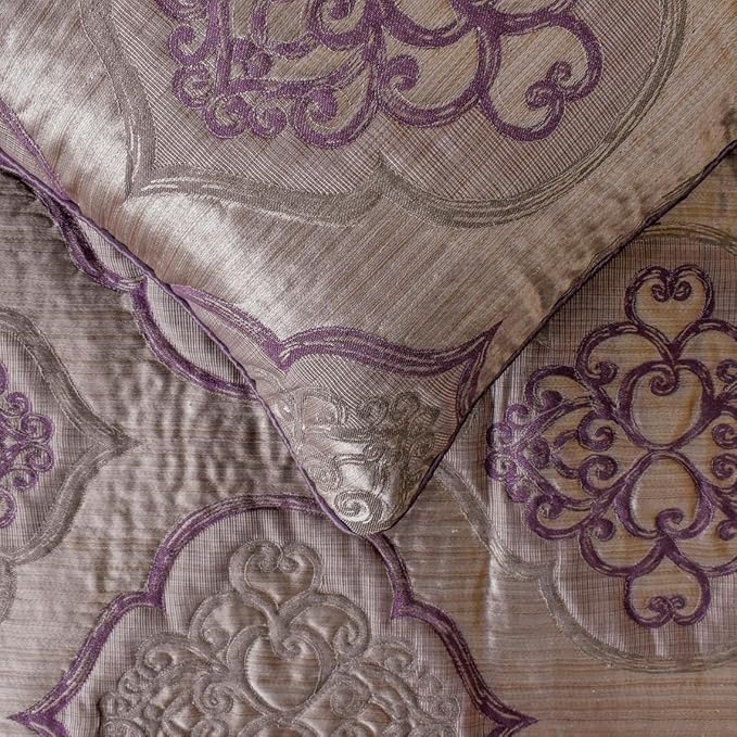 The HomeCentric King/Queen/Twin Purple Decorative King 90"x18" Bed Runner with Pillow Cover, Damask & Quilted Bed Scarf on Jacquard Fabric - Embre Purple