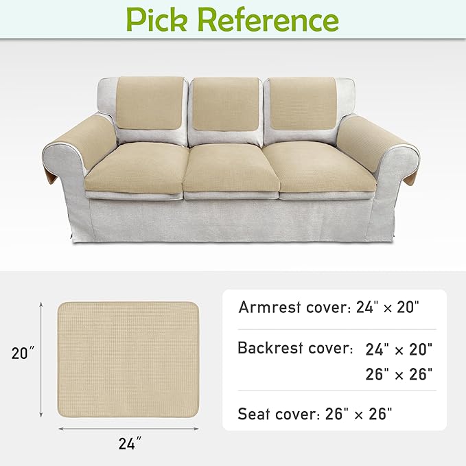 Couch Arm Covers, Waterproof Armrest Cover for Sofa, Armchair, Loveseat, Non-Slip Recliner Arm Covers, Sofa Headrest Covers, Arm Chair Covers Set of 2 (Sand, 24"×20")