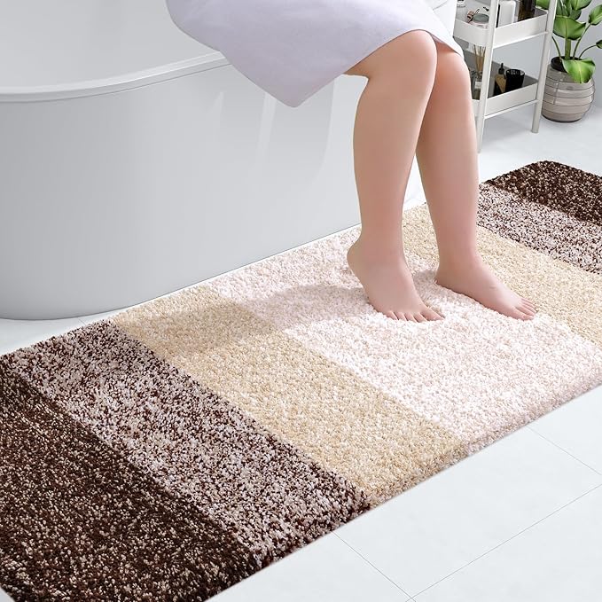 OLANLY Bathroom Runner Rugs 70x24, Extra Soft Absorbent Microfiber Bath Rugs, Rubber Backing, Quick Dry, Machine Washable Bath Mats for Bathroom Floor, Tub and Shower, Home Decor Accessories, Brown