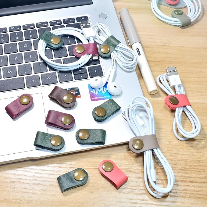 CAILLU Cord Organizer,Cord Keeper,Cable Organizer USB Holder,Cable Management,Cable Straps,Earbud case,wrap Headset Winder,Phone Earphone Clips Ties (Dark green Cord Organizer)