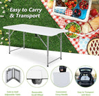 PayLessHere Folding Camping Table Plastic Picnic Table Office Table for Parties Wedding Camping Office with Carrying Handle (White, 4 FT)