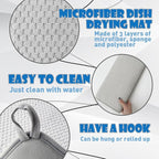 2 Pack Microfiber Dish Drying Mat,24 x 17 inch Super Absorbent Drying Pad,Large Size Dish Drying Mat for Countertops,Sinks,Draining Racks,Gray