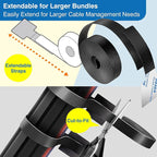 Cable Management Kit – 40 Self-Adhesive Hook & Loop Cable Ties with 2 Extension Straps, Strong Adhesive Cord Organizer for Desk, Wall, Home & Office – Adjustable Wire Holders (Black)