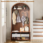 Hall Tree with Bench and Shoe Storage, Entryway Storage Bench with Coat Rack, 78.74" Coat Rack with 7 Hooks and Adjustable Shelves, Farmhouse Style Furniture Organizer for Hallway (Walnut, 78.74"H)