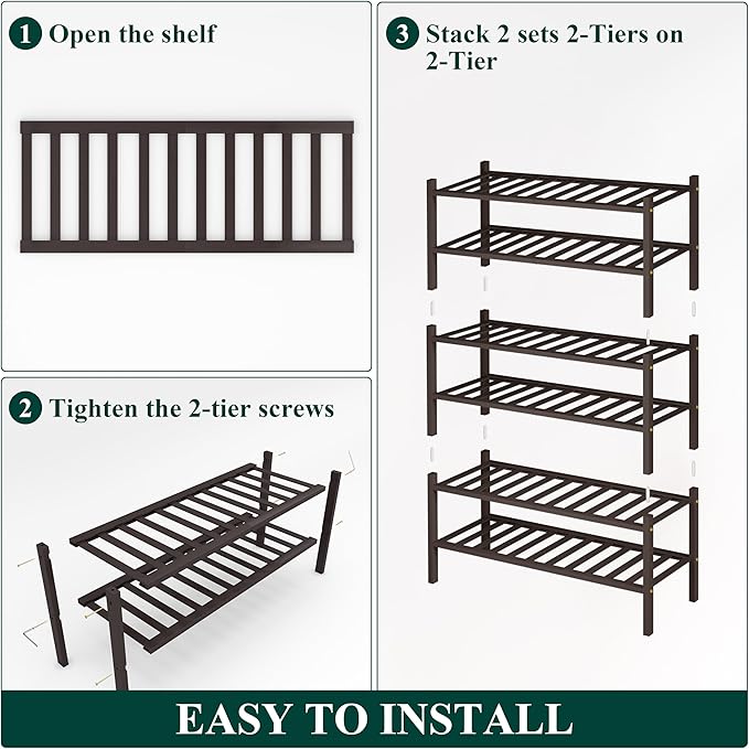 Smiry Bamboo Shoe Rack, 6 Tier Free Standing Wooden Shoe Organizer, Stackable Wood Shoe Storage Shelf for Closet, Entryway, 12 Vertical Slats, 2+2+2 Stack Standard Legs, 26.8"x11"x39", Brown