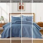 IR Imperial Rooms California King Quilt Bedding Set Size (118"x106") + 2 Pillow Shams (20" x 36"+ 2") - 3 Pcs All Season Reversible Microfiber Coverlet Embossed Quilt Bedspread (Light Blue)