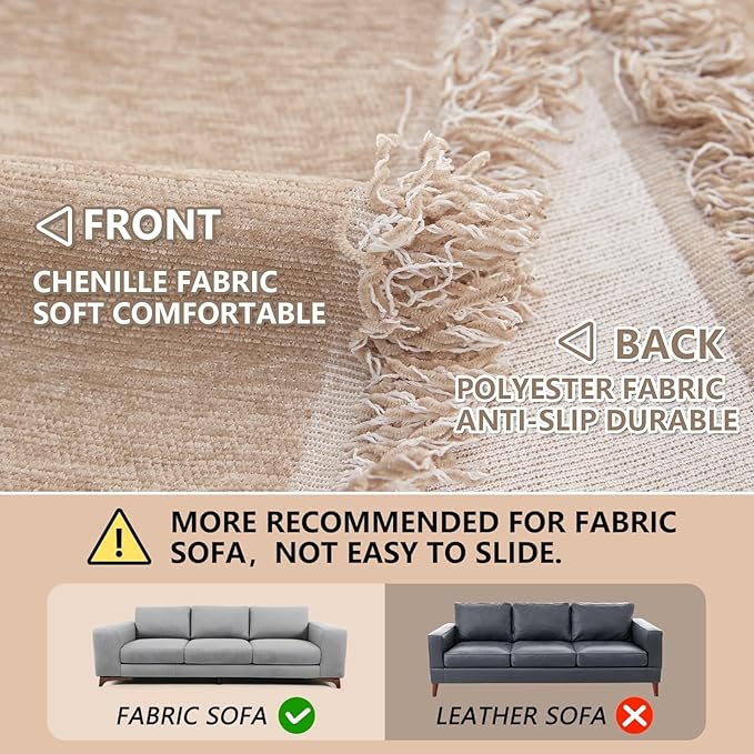 MEETSKY Couch Covers for 3 Cushion Couch Sofa Furniture Covers Pet Sofa Covers for Living Room Washable Sectional Couch Covers for Dogs Couch Protector, 91" x 134", Khaki
