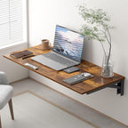 Need Wall Mounted Desk - Heavy Duty Folding Work Table Length 36" Width 20"/Small Space Hanging Desk Perfect Addition to Home/Office/Kitchen & Dining Room Rustic Brown AC15-9050FG-ND