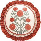 Round Throw Pillow Covers,Red Cozy Velvet with Leaves and Floral Pattern Pillowcases,Decoration Pillows Cushion Covers for Living Room Couch Sofa Bed Car Chair,Diameter 16"