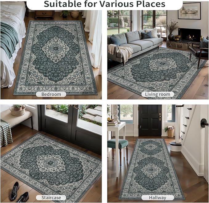 Tangsoo Vintage 2x3 Small Area Rug for Entryway,Washable Non-Slip Rubber Backing Indoor Mat,Grey Green Soft Low Pile Front Door Carpet for Bedroom Front Porch Entrance Kitchen