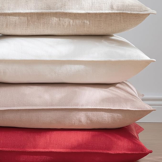 EMEMA Christmas Throw Pillow Covers Decorative Linen Pillow Covers 20x20 Inch Red Boho Farmhouse Neutral Couch Throw Pillows for Bed Pack of 2 Accent Pillowcase Modern Sofa Cushion Livingroom Home