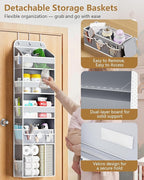 OneDream Over the Door Organizer for Nursery, 5-Tier Baby Clothes Organizer with Removable Storage Caddy, Hanging Behind Door Storage with Clear Pockets and Side Mesh Compartments, Grey