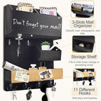 Mail Organizer Wall Mount，Key Holder Mail and Key Organizer for Wall with Shelf, Chalkboard, Corkboard, Home Decor for Room Office Entryway(Midnight Black)