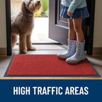 OLANLY Front Door Mat Indoor Outdoor Entrance, Waterproof Heavy Duty Doormat, Fade Resistant, Low Profile, Easy Clean Patio Porch Welcome Floor Mats for Entry, 59x30, Red