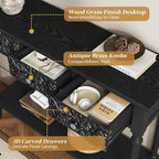 3More Entryway Console Table with 3 Drawers,42" Carved Hallway Table with Open Shelf,Long Sofa Table for Living Room, Hallway, Behind Couch,Black