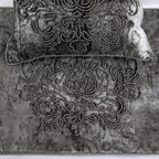 The HomeCentric Decorative Designer Handmade Bed Runner With 2 Throw Pillow Covers - 90 x 18 Inch Damask King Size Scarf in Foil Velvet and Embroidery Linen - Foil Damask