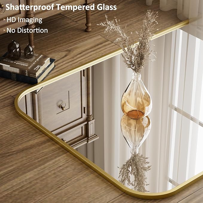 Full Length Mirror 71"x26" Arched Floor Standing Large Mirrors Full Body Mirror with Stand - with Aluminum Frame for Bedroom Living Room, Gold