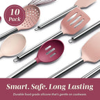 COOK WITH COLOR Silicone Cooking Utensils, Kitchen Utensil Set, Easy to Clean Silicone Kitchen Utensils, Cooking Utensils for Nonstick Cookware, Kitchen Gadgets Set, 10 Pieces, Rose
