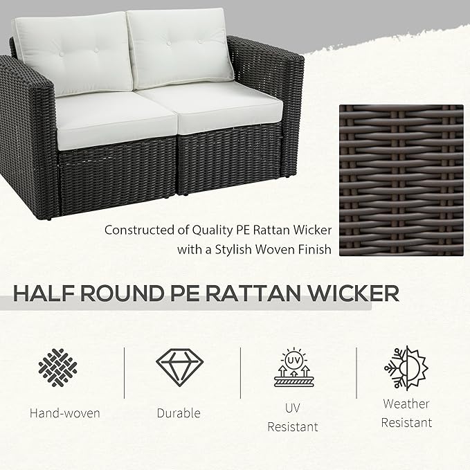 Outsunny 2 Piece Patio Wicker Corner Sofa Set, Outdoor PE Rattan Furniture