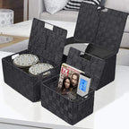 Sorbus Set of 3 Black Woven Storage Baskets with Lids – Mesh Hand-Woven Bins for Closet, Shelf, and Linen Organization – Variety Pack