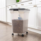 IRIS USA Dog Food Storage Container 58 lbs, Attachable Wheels, & Included Scoop, for Dog Cat Birds and other Pets, Food Storage Bin, Keep Fresh, Easy Mobility, BPA Free - Made in the USA, Dark Gray