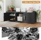 KAMABOKO Shoe Storage Cabinet Waterproof UV-Resistant, Entryway Storage Bench Indoor Outdoor with 2 Doors, Adjustable Shelves for Entryway, Bedroom, Hallway,Living Room(Black)