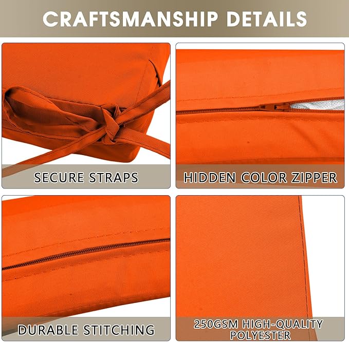 Outdoor Seat Cushion Set 22 x 22 In, Water-Resistant & Fade-Resistan, Patio Furniture Cushions with Removable Cover Deep Seat & Back Cushion with Handle and Adjustable Straps for Chair Sofa,2PC