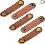 MECCANIXITY Pack of 5 Leather Cable Straps Cord Organizer 63x16mm Portable Cable Leather Clips Light Brown Earphone Cord Management for Cable, Wire