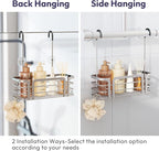 SWTYMIKI Shower Caddy Hanging Organizer - Over the Door Shower Caddy with 6 Hooks, 2 Installation Ways, Stainless Steel Rustproof Bathroom Organizer, Sand Nickel