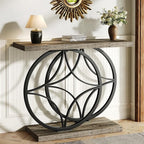 39.4" Entryway Table, Industrial Console Table for Entryway with Anti-Tilt Design, Narrow Wood Accent Sofa Table Behind Couch with Double Circle Base for Hallway, Living Room, Foyer (Industrial Grey)