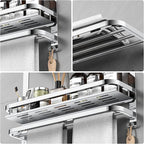 CAXIMSY 22.8Inch Towel Rack for Bathroom and Lavatory Towel Hanger with Wall Mount Towel Bars 304 Stainless Steel No Drill (Collapsible Towel Rack with Bathroom Organize Shower Shelves)